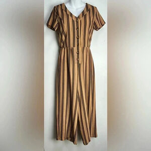 Hiatus Striped Jumpsuit Rayon Button Up Short Sleeve